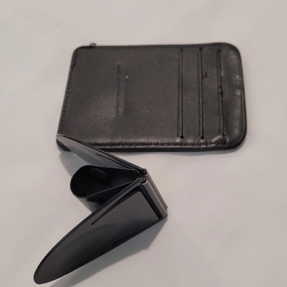 Black Leather Card & Momey Holder with Clip